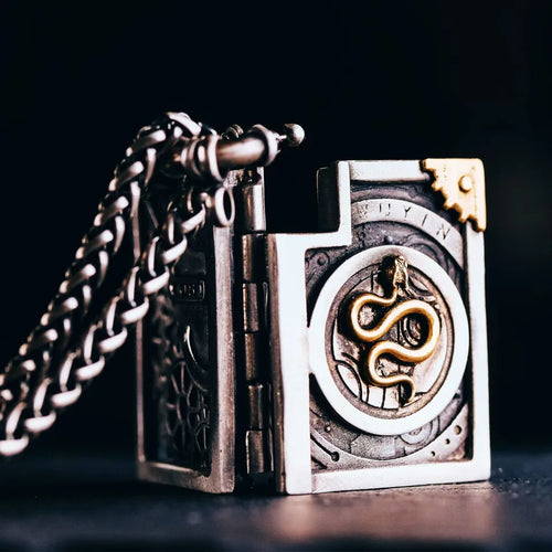Magical Book Pendant, Locket Necklace, Sterling Silver & Brass, Gifts for Him.
