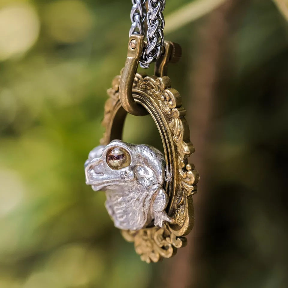 Toad in a Frame Pendant. Frog Pendant. Gift for Her. Handmade S925 Necklace.