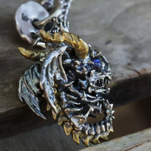 Load image into Gallery viewer, Skeleton Dragon Pendant. Handmade necklace. Sterling Silver. Gift For Him.