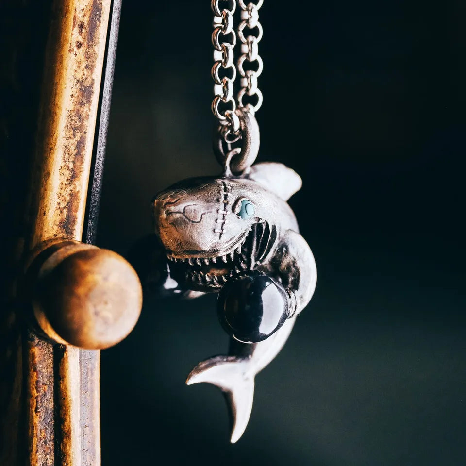 Silver necklace. Shark Pendant. Handmade necklace. Gift For Him. Unique Jewelry.