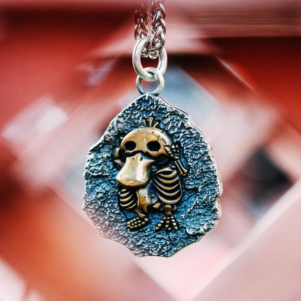 Sterling Silver Platypus Fossil Pendant, Duck Charm, Handmade Necklace.