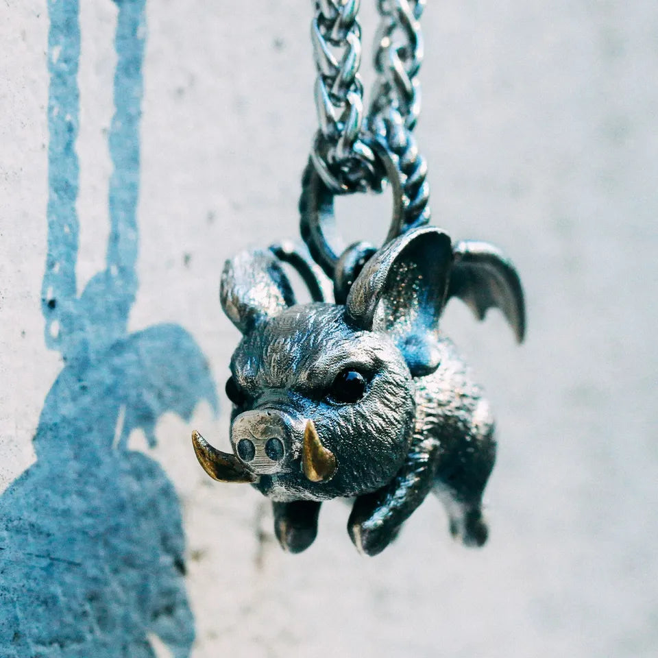 Flying Pig Pendant. 925 Silver Necklace. When Pigs Fly. Handmade necklace.