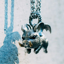 Load image into Gallery viewer, Flying Pig Pendant. 925 Silver Necklace. When Pigs Fly. Handmade necklace.