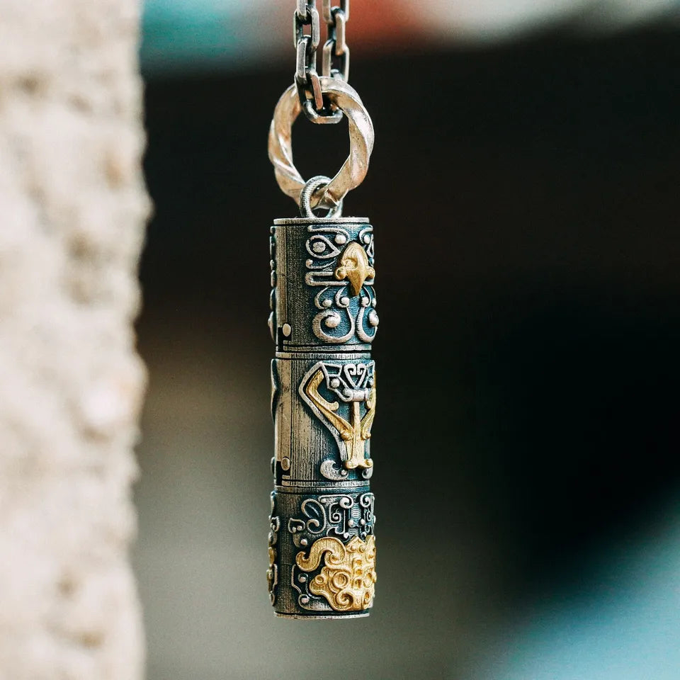 Totem pole Pendant. 925 silver necklace. Handmade necklace, Gifts for him.