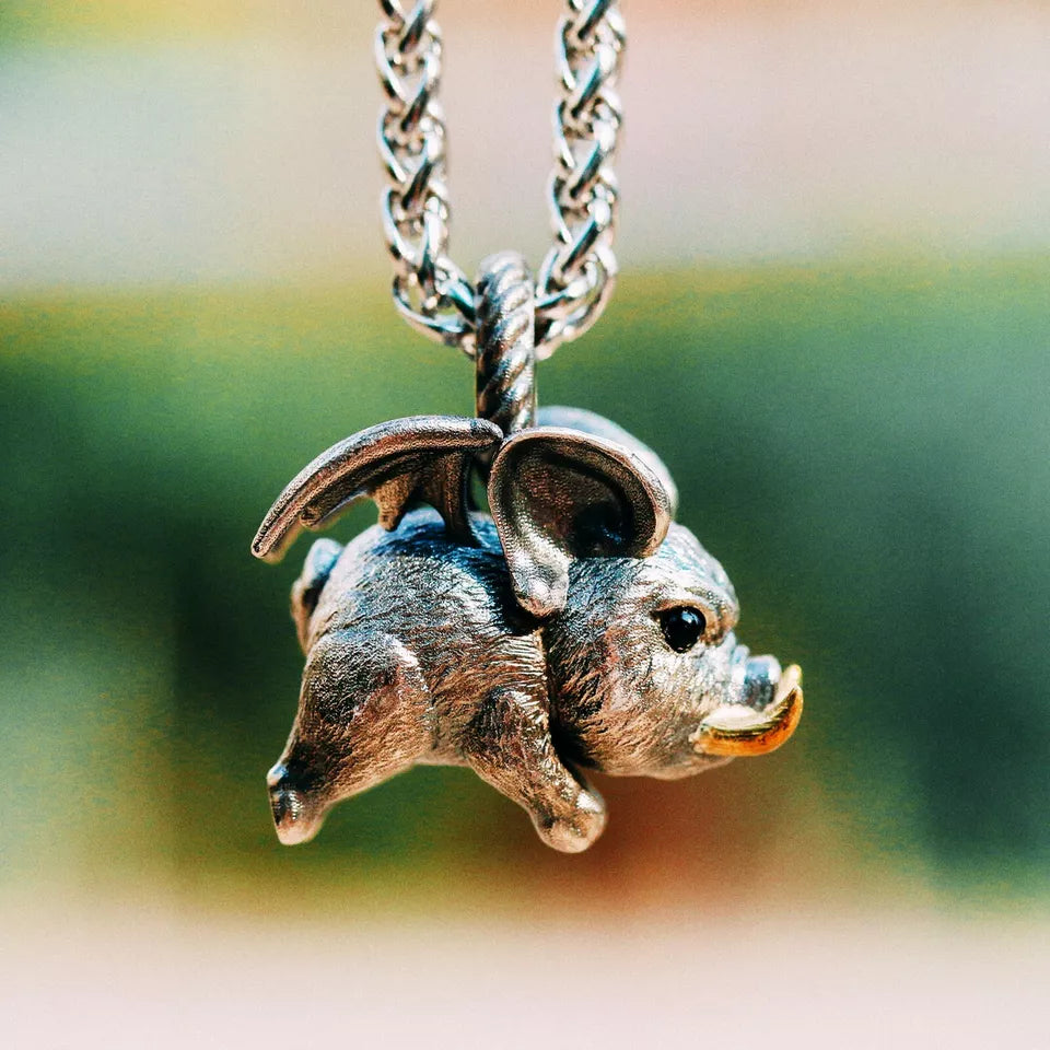 Flying Pig Pendant. 925 Silver Necklace. When Pigs Fly. Handmade necklace.