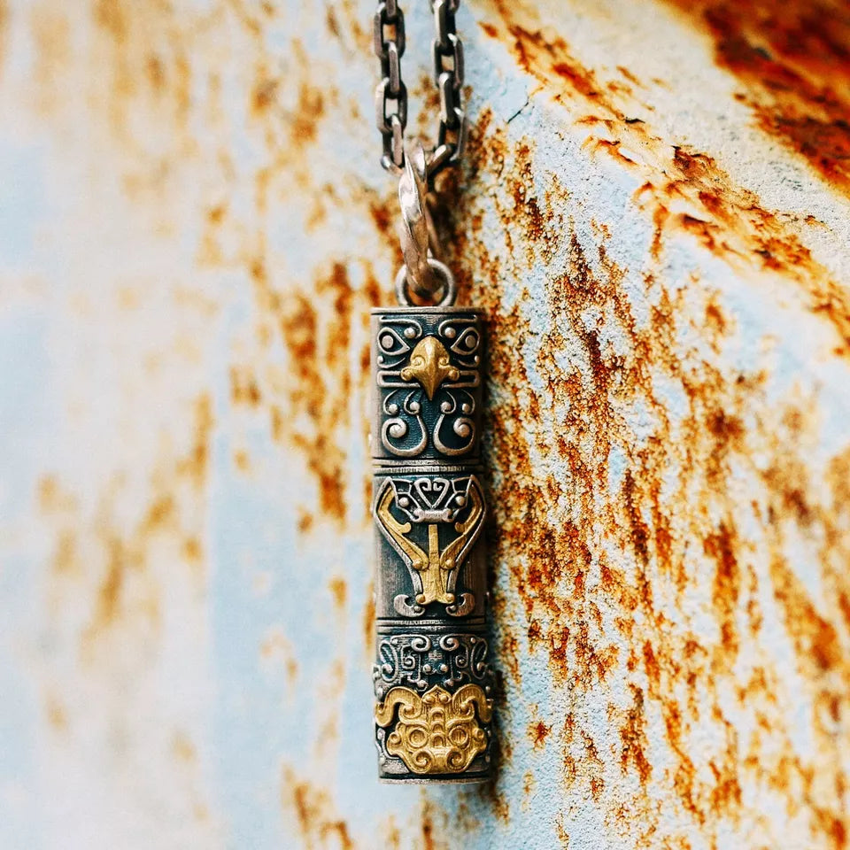 Totem pole Pendant. 925 silver necklace. Handmade necklace, Gifts for him.