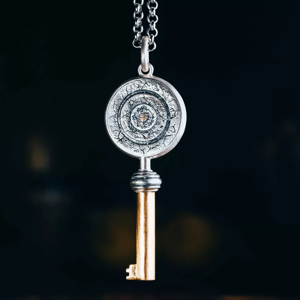 Keys to Mars Pendant, Handmade Sterling Silver&Brass Necklace, Gift for him.