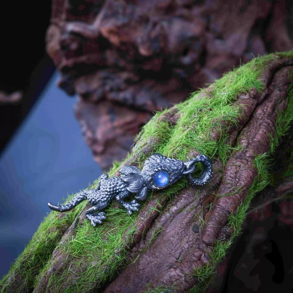 Gecko Pendant. Gifts for Him/Her. Handmade Necklace. Sterling Silver Pendant.