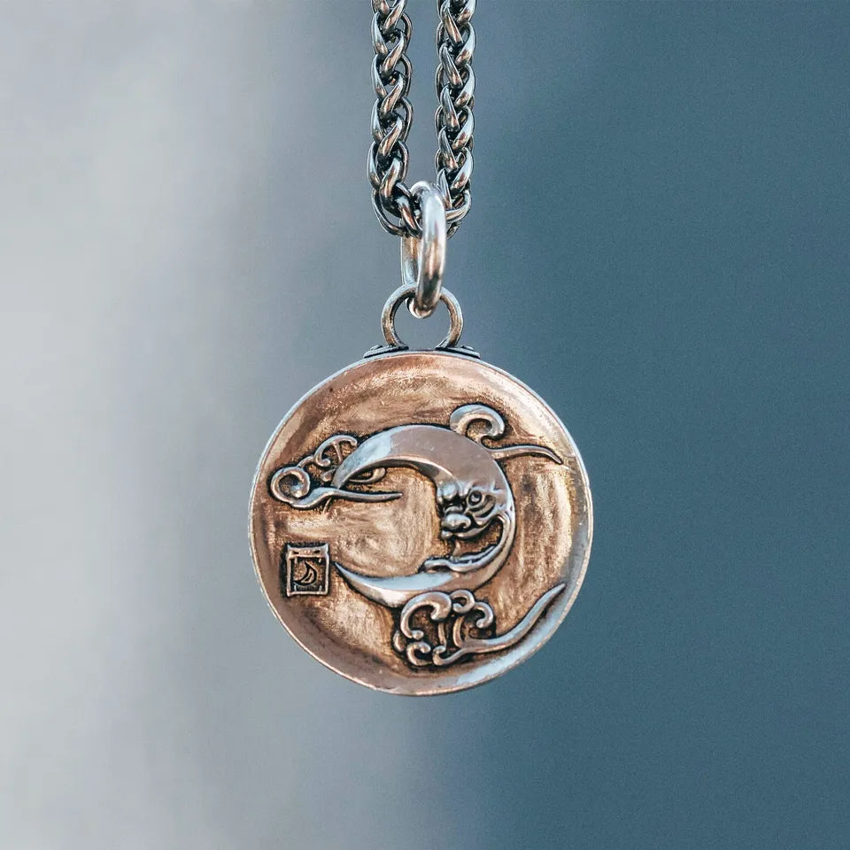 Sterling Silver Sun and Moon Coin Necklace. Embossed Disc Pendant. Gift for him.