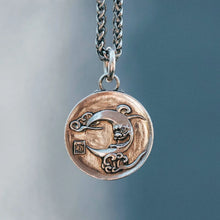 Load image into Gallery viewer, Sterling Silver Sun and Moon Coin Necklace. Embossed Disc Pendant. Gift for him.