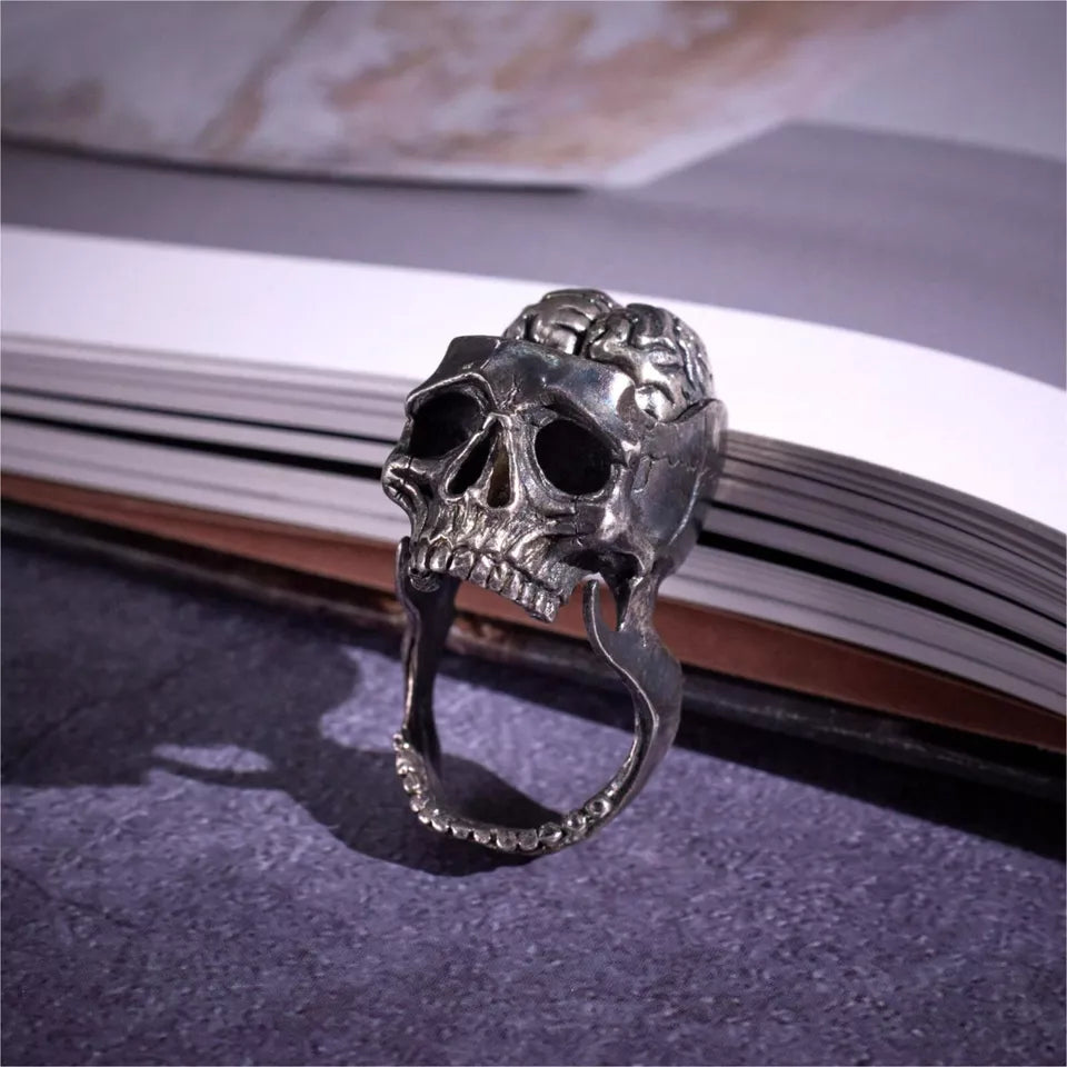 Skeleton Ring. Gifts for Him. Handmade Brain Ring. Unique Jewelry.