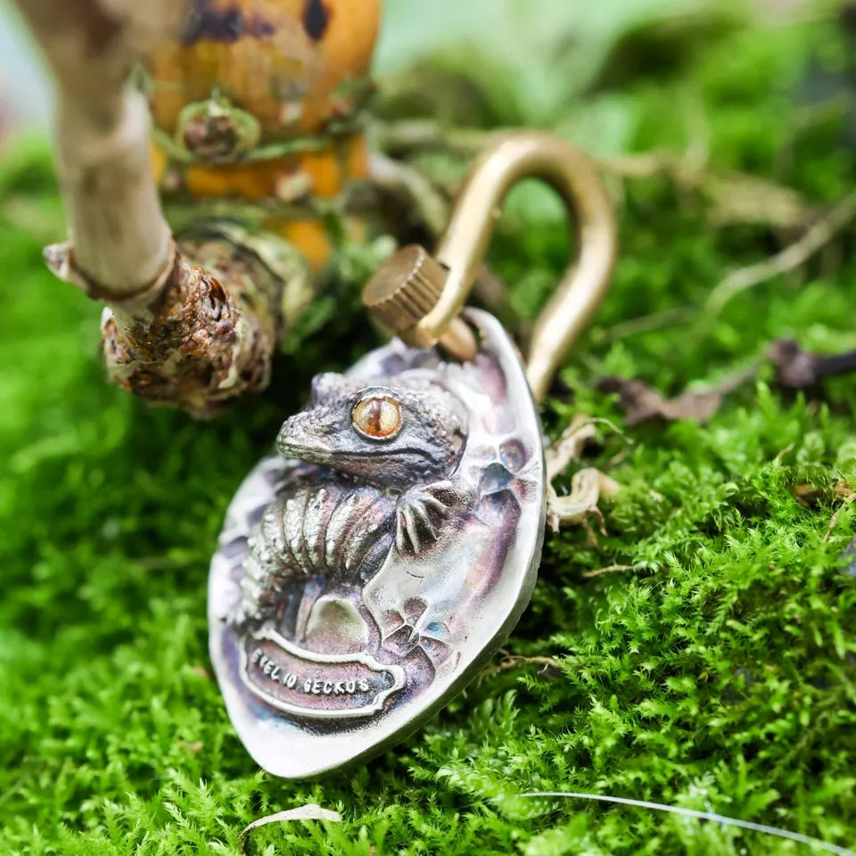 Reptile Animal Pendant. Eyelid/Giant Gecko. Handmade Sterling Silver Necklace.