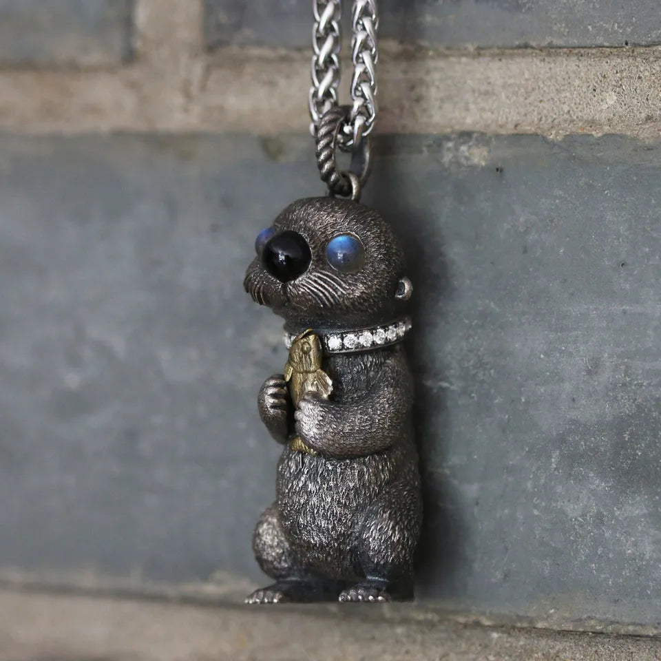 Sea Otter Pendant. 925 silver necklace. Animal Pendant. Handmade necklace.