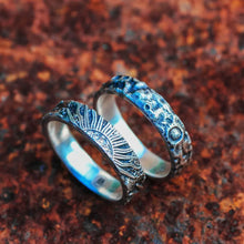 Load image into Gallery viewer, Sterling Silver Couple Rings, Handmade Couple Ring Set, Sun Moon Promise Band.