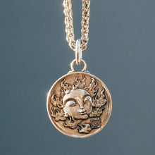 Load image into Gallery viewer, Sterling Silver Sun and Moon Coin Necklace. Embossed Disc Pendant. Gift for him.