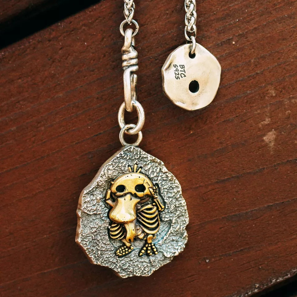 Sterling Silver Platypus Fossil Pendant, Duck Charm, Handmade Necklace.