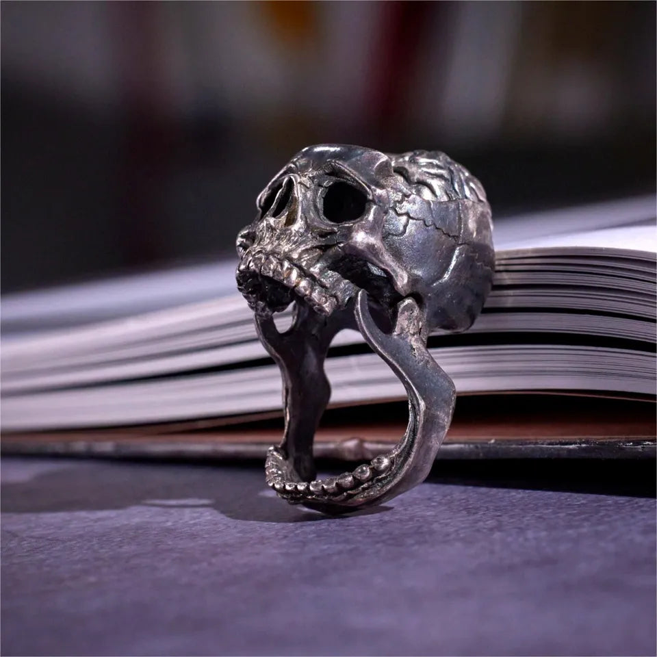 Skeleton Ring. Gifts for Him. Handmade Brain Ring. Unique Jewelry.