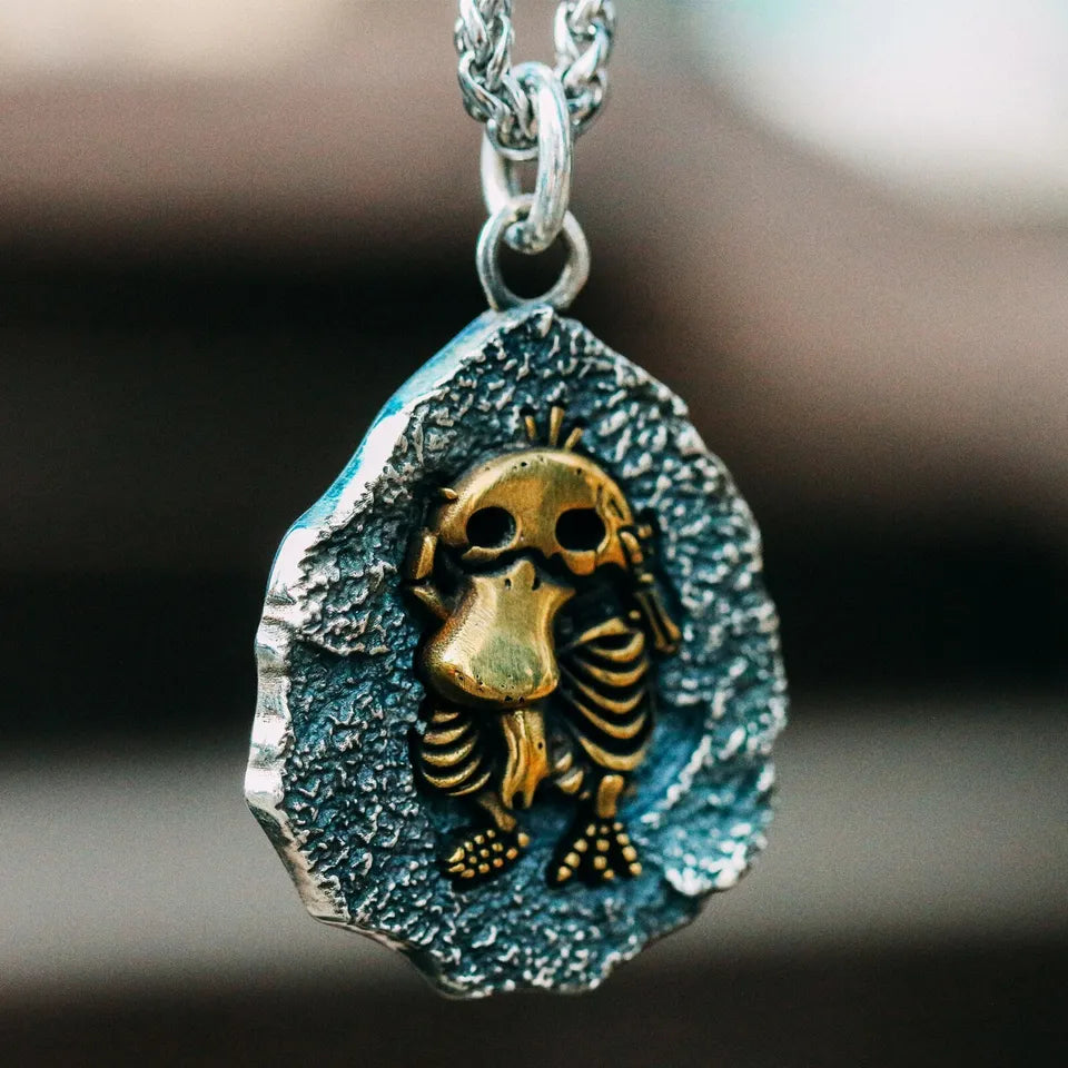 Sterling Silver Platypus Fossil Pendant, Duck Charm, Handmade Necklace.