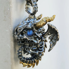 Load image into Gallery viewer, Skeleton Dragon Pendant. Handmade necklace. Sterling Silver. Gift For Him.