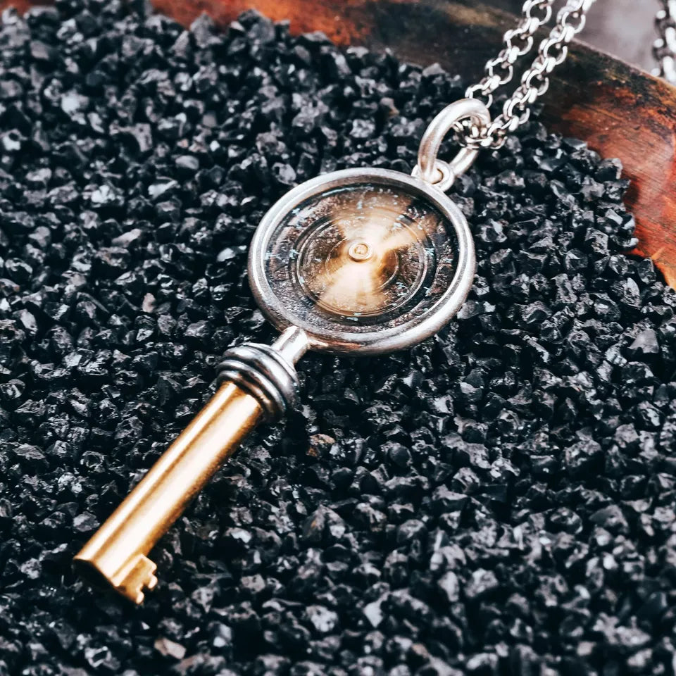 Keys to Mars Pendant, Handmade Sterling Silver&Brass Necklace, Gift for him.