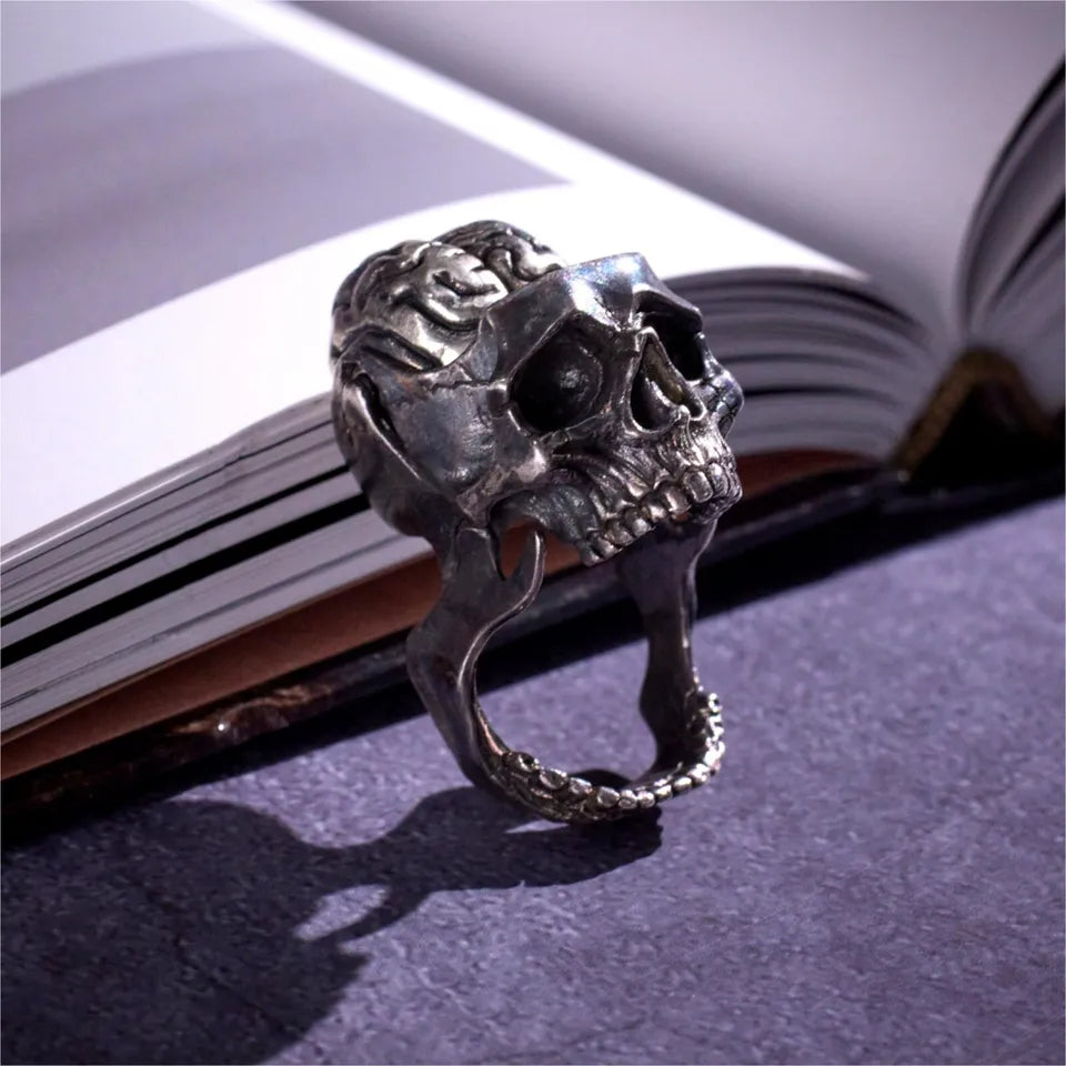 Skeleton Ring. Gifts for Him. Handmade Brain Ring. Unique Jewelry.