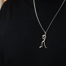 Load image into Gallery viewer, Silver Dinosaur necklace. Very cool gift for him. Velociraptor Pendant.