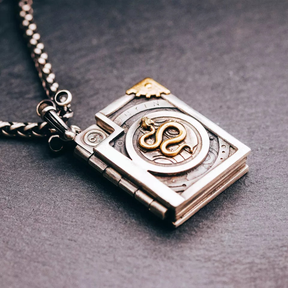 Magical Book Pendant, Locket Necklace, Sterling Silver & Brass, Gifts for Him.
