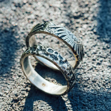 Load image into Gallery viewer, Sterling Silver Couple Rings, Handmade Couple Ring Set, Sun Moon Promise Band.