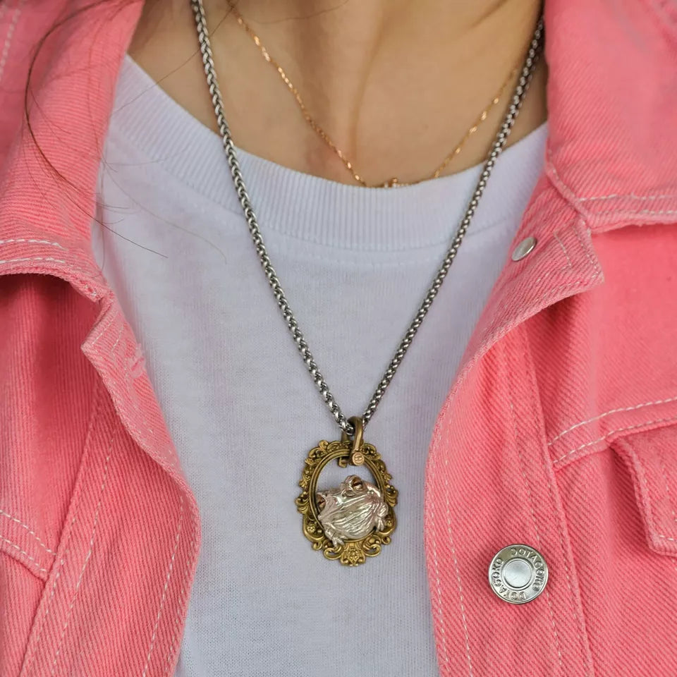 Toad in a Frame Pendant. Frog Pendant. Gift for Her. Handmade S925 Necklace.