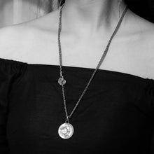 Load image into Gallery viewer, Sterling Silver Sun and Moon Coin Necklace. Embossed Disc Pendant. Gift for him.