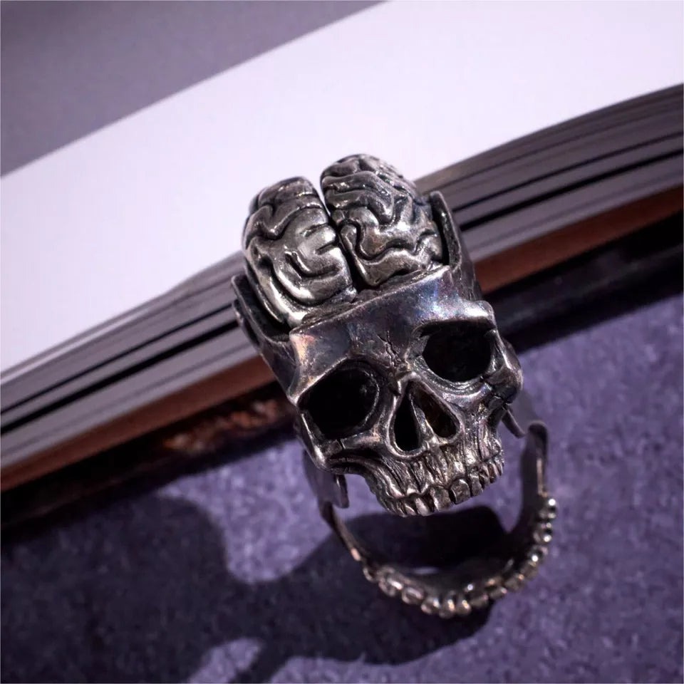 Skeleton Ring. Gifts for Him. Handmade Brain Ring. Unique Jewelry.