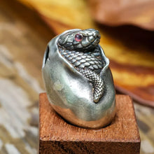 Load image into Gallery viewer, Reptile Animal Pendant. Hatched Snake Pendant. Sterling Silver Egg Necklace.