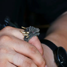 Load image into Gallery viewer, Mythical Beast Ring, Unique Jewelry, Handmade Dragon Ring. Silver&amp;18K Gold Ring.