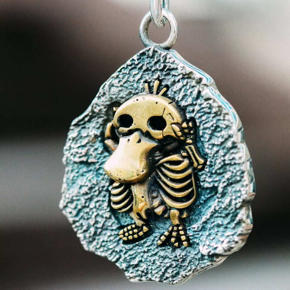 Sterling Silver Platypus Fossil Pendant, Duck Charm, Handmade Necklace.