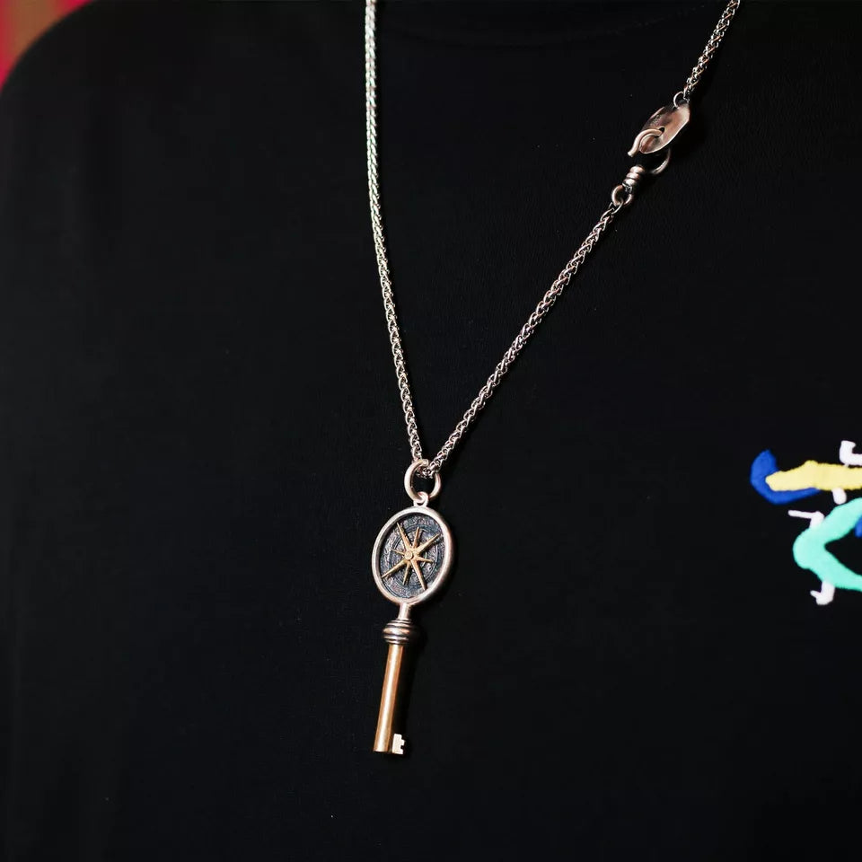 Keys to Mars Pendant, Handmade Sterling Silver&Brass Necklace, Gift for him.