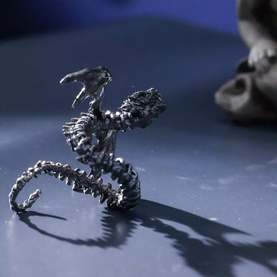Silver Snake Ring. Cool Gift for Him. Sterling Silver Skeleton Ring.