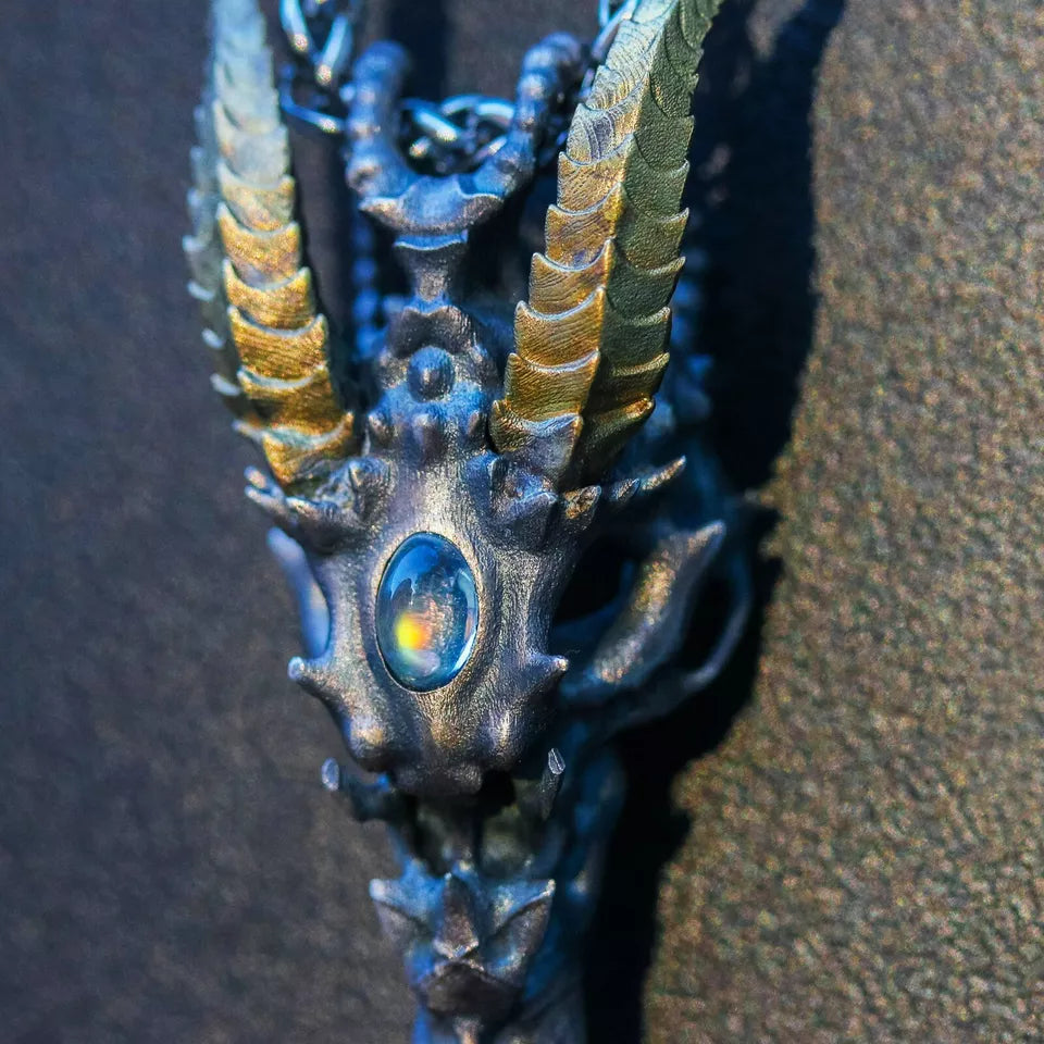 Skeleton Dragon Pendant. Handmade necklace. Sterling Silver. Gift For Him.