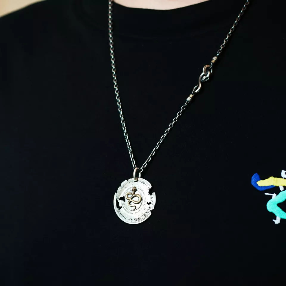 Legendary Snake Shield Pendant, 925 Sterling Silver Necklace, Gifts for Him.