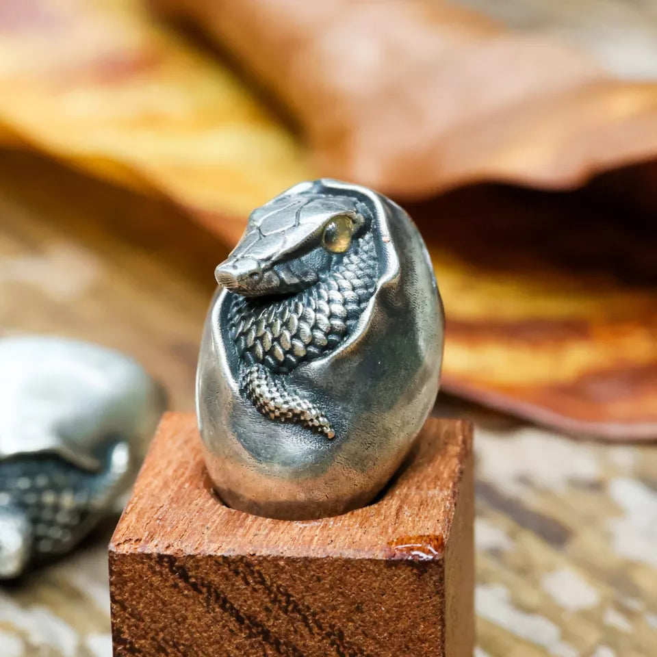 Reptile Animal Pendant. Hatched Snake Pendant. Sterling Silver Egg Necklace.