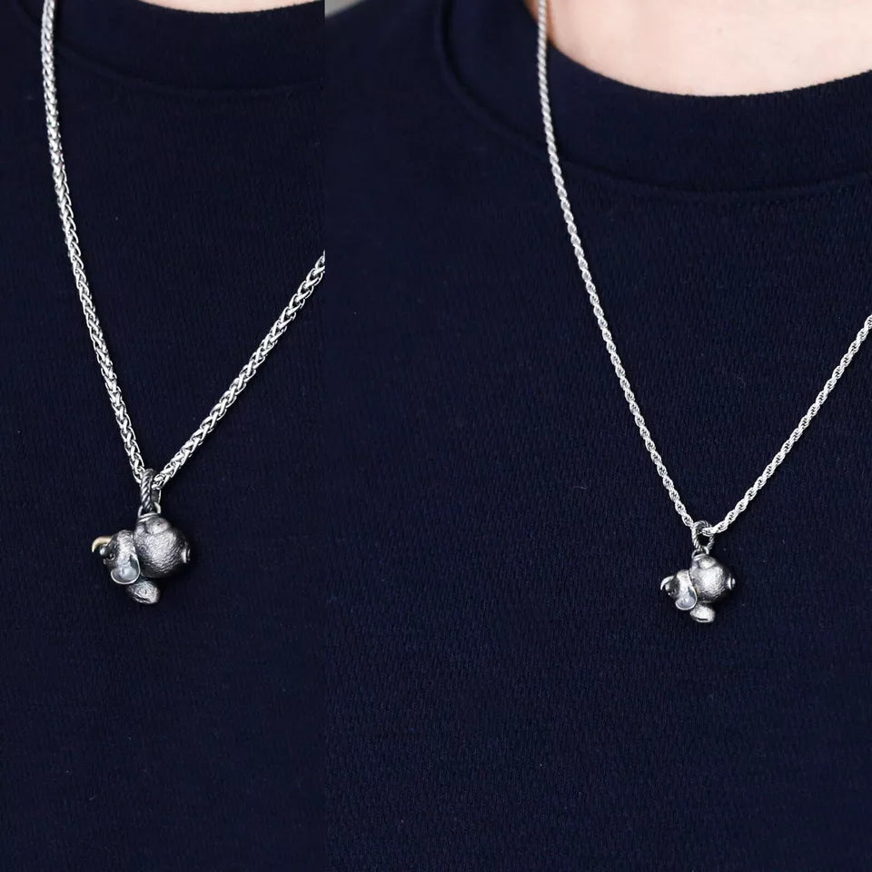Pig Pendant. 925 Silver Handmade Necklace, Unique Jewelry. Gift for her/him