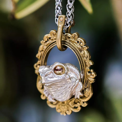 Toad in a Frame Pendant. Frog Pendant. Gift for Her. Handmade S925 Necklace.