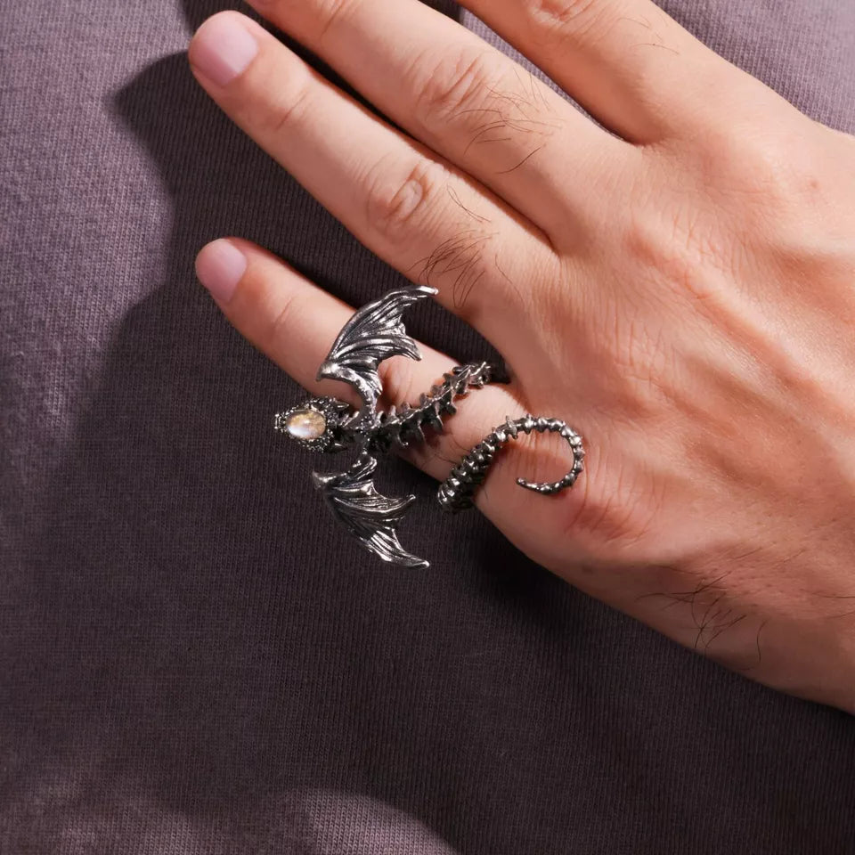 Silver Snake Ring. Cool Gift for Him. Sterling Silver Skeleton Ring.