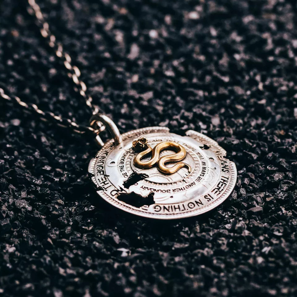 Legendary Snake Shield Pendant, 925 Sterling Silver Necklace, Gifts for Him.
