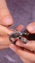 Load image into Gallery viewer, Silver Snake Ring. Cool Gift for Him. Sterling Silver Skeleton Ring.