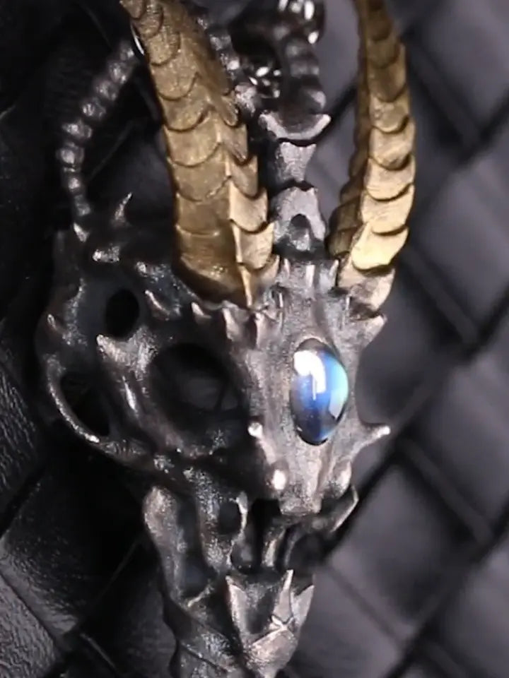 Skeleton Dragon Pendant. Handmade necklace. Sterling Silver. Gift For Him.