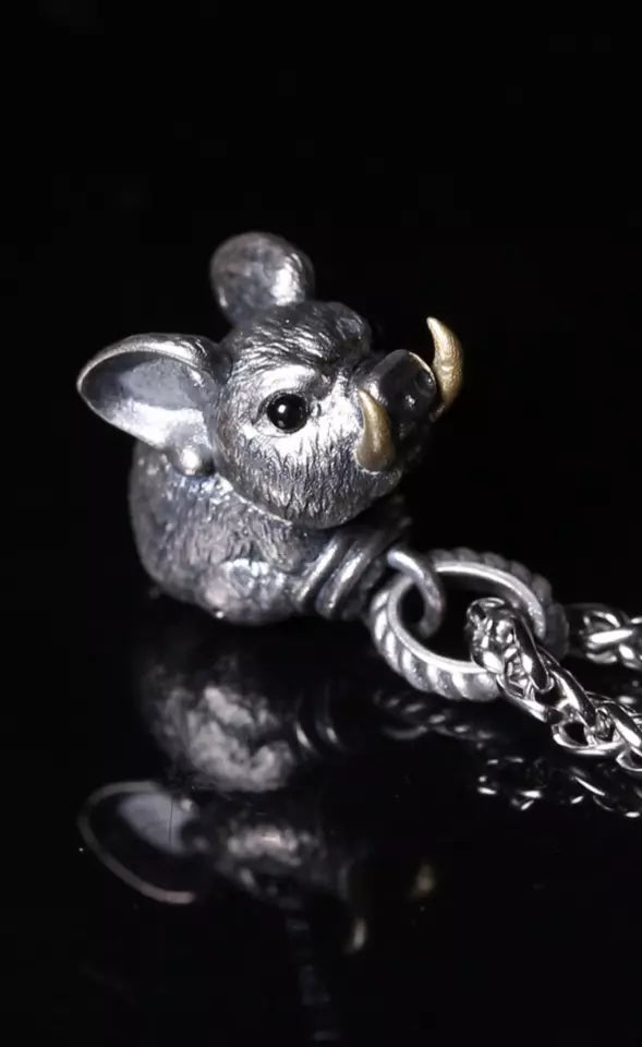 Pig Pendant. 925 Silver Handmade Necklace, Unique Jewelry. Gift for her/him